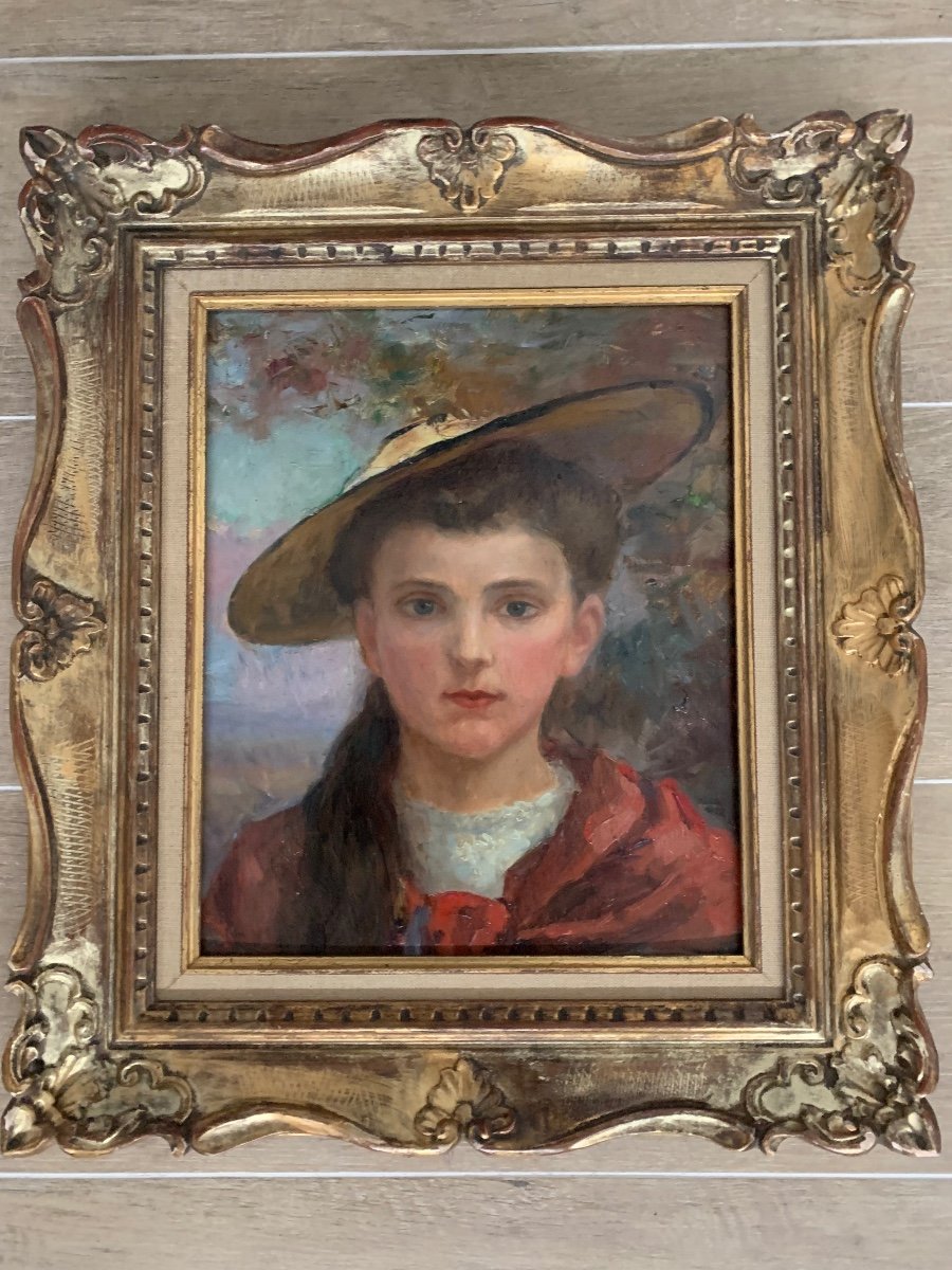 Portrait Of Young Girl In Hat Oil On Panel 1930-photo-2